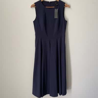 David Lawrence Womens  Size 10 Carla Poplin Midi Dress - Navy Blue 