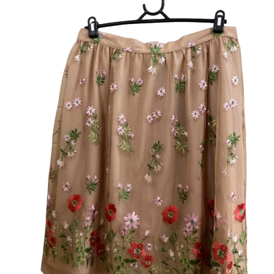  Womens  Size 42 Midi Embroidery Skirt Beige 