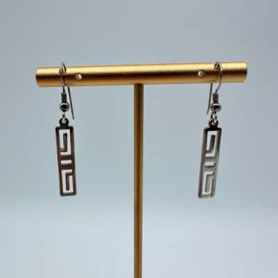 Silver Meander Dangle Earrings Stamped 925