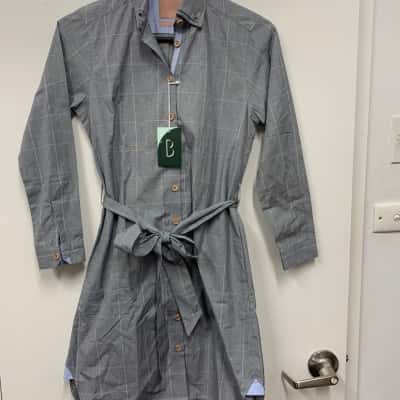  Women's  Benjamin Barker Takamatsu plaid Shirt Dress in Blue ,Size XS 