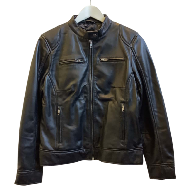 Brand New Real Leather Womens  Size 12 / L Dodge Biker Leather Jacket Black  