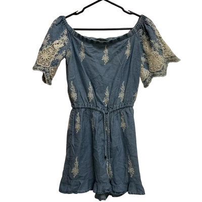 Forever New Womens  Size 8 Short Sleeve Playsuit Blue / White 