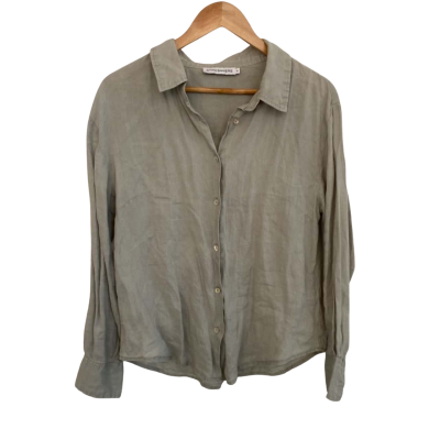 Atmos&Here Linen Womens  Size 8 Button Up Top / Long Sleeve Top Grey 