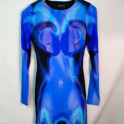 White Fox Womens Size S Mini Dress Black  / Blue 