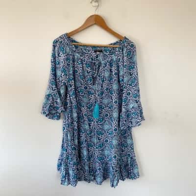 Mocca & Vanilla Blue Floral Long SLeeve Mini Dress One Size 