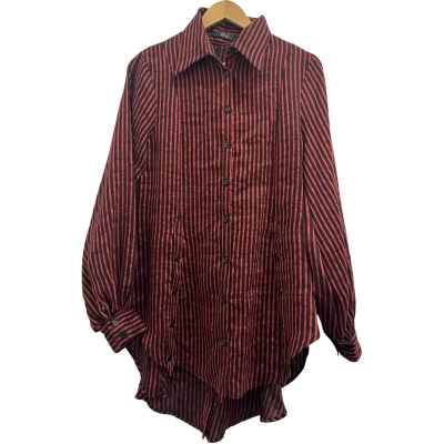 Et Al Australia Helena Placket Shirt Womens  Size 1 Button Up Top Black  / Red / Striped 