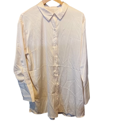 Cotton on Womens Santorini Long Sleeve Satin Shirt in Champagne Size M