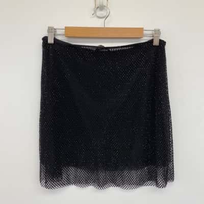 Meshki Black Embellished Mesh Mini Skirt  Size XL 