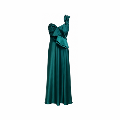 Shareen Collections Emerald Satin One-Shoulder Formal Gown