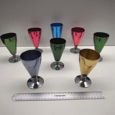 Vintage Fiesta Ware Set 8 Anodised Aluminium Harlequin Wine Goblets