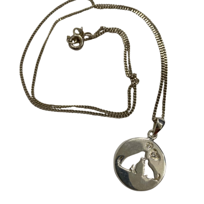  Womens Stirling silver 22cm Necklace & pendant dog & cat