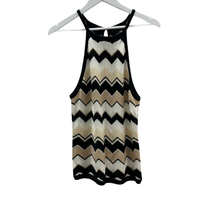 Guess Women's Size L Harper Chevron Stripe Sweater Tank - Beige/Black