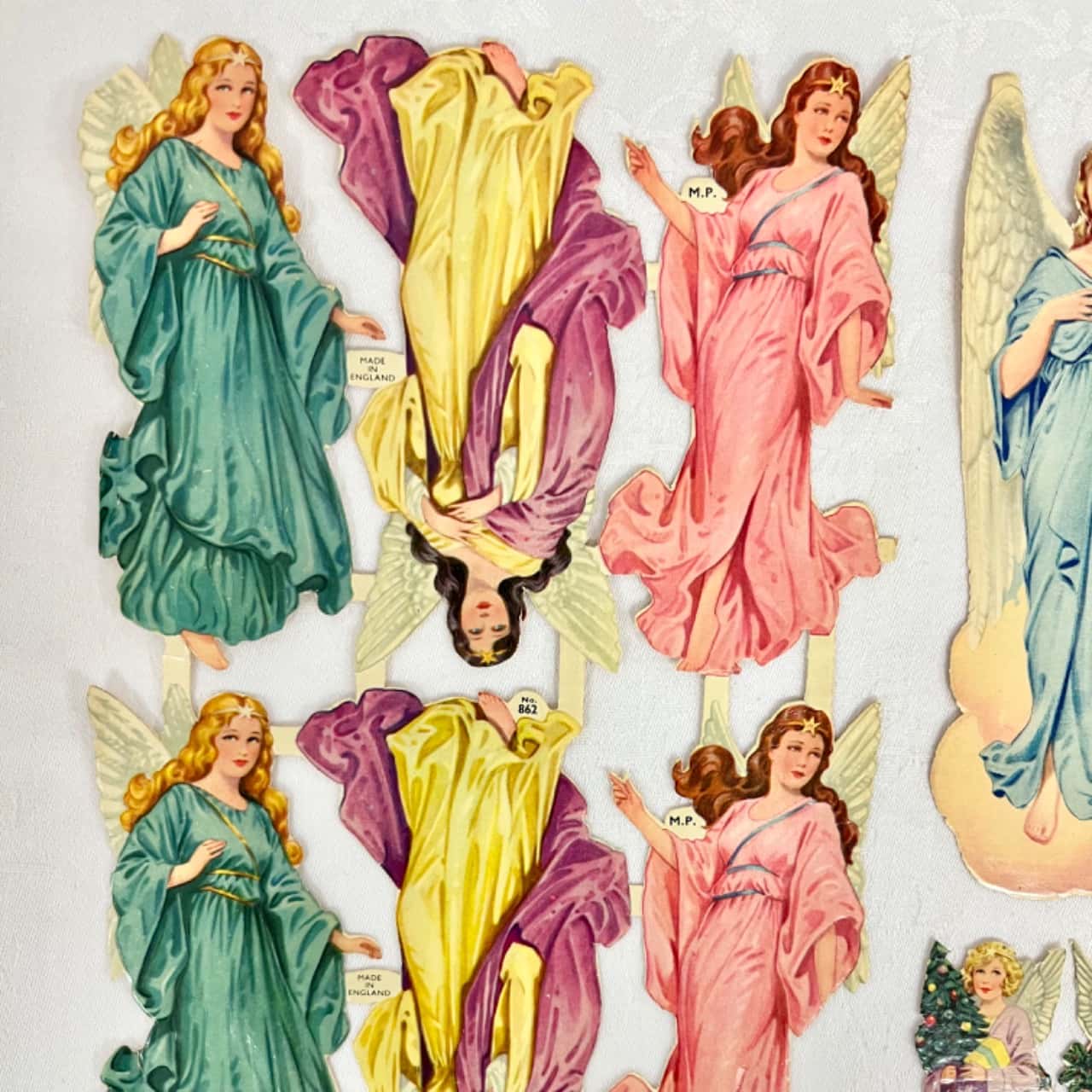 Vintage Paper Scrap Reliefs Angels Made in England (s)