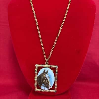  Women's Oval Equestrian Porcelain Pendant Necklace 
