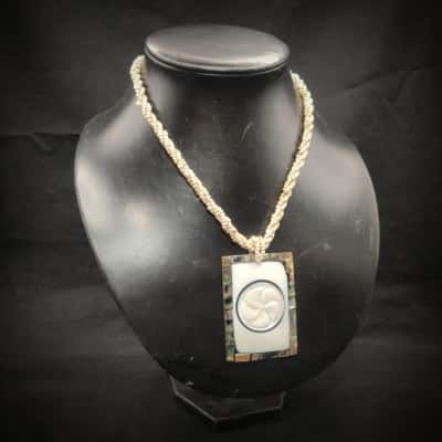 Stunning Paua Shell Detail Pendant (6.5cm) On Beaded Necklace 50cm Long In Gift Pouch