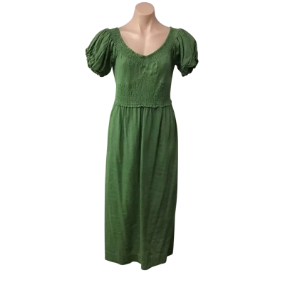 Wayne Cooper Womens approx Size S /M Olive Green Linen Blend Short Sleeve Midi Dress