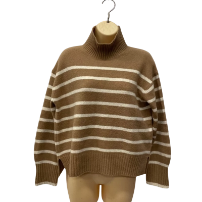Uniqlo Womens Soufflé Yarn Striped High Neck JumperSize S Beige / Cream / Striped 