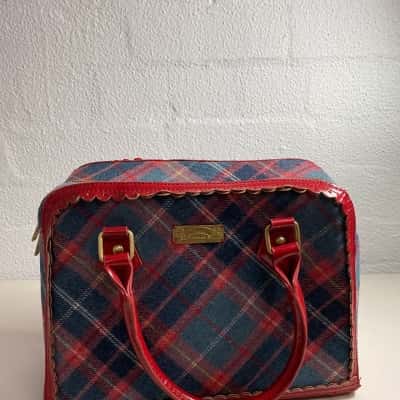 Vintage Ness Edinburg Red Gray Plaid Handbag 
