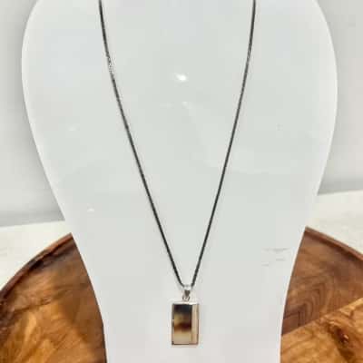 Silver Necklace 925 Silver Mother of Pearl Rectangle Pendant 