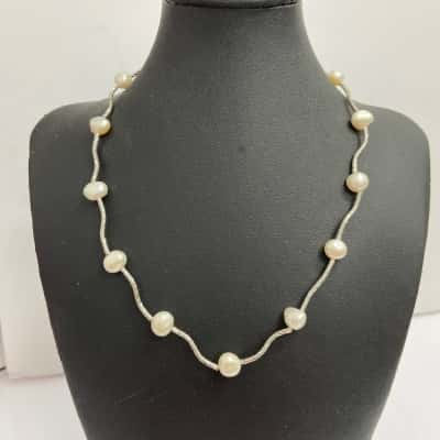  Womens 8-9 mm Natural White Pearl Choker Necklace Pearl 