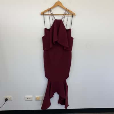 Sheike Wine High Society Midi Dress Size 10 