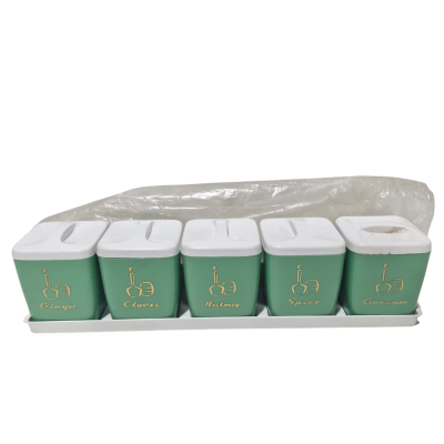 Vintage nally spice set of 5 green & white 