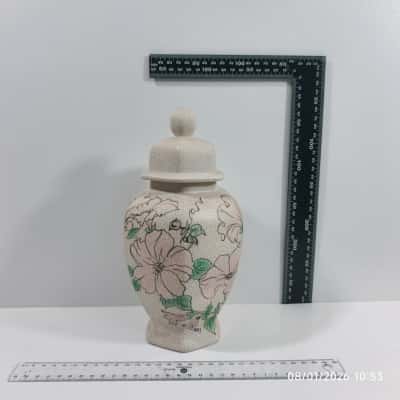 Porcelain Urn with Lid Crackle Effect Hand Made Signed Floral Mary McRay Ginger Jar Glaze 
