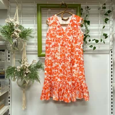 Carolina Herrera Womens Designer Short Sleeve Dress  Floral / Orange / White Size 2