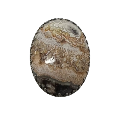  Agate Womens Brooch / Pendant Brown / Cream Silver Tone