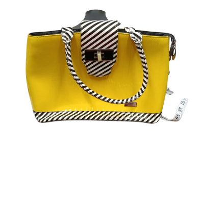 Serenade Women's  Yellow  Patent Leather Tote Bag with Black & White / Stripes