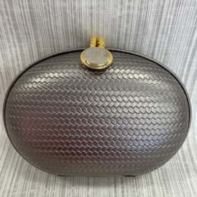  Womens Evening Bag Silver with Gold clip and long strap