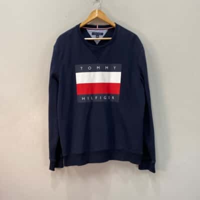Tommy Hilfiger Mens  Size XL Fleeced Jumper Blue / Red / White 