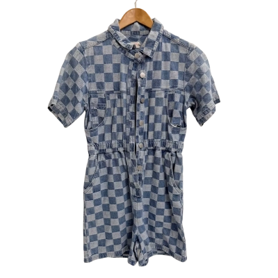 Gorman Womens Size 8 Blue Checkerboard Denim Short Sleeve Playsuit