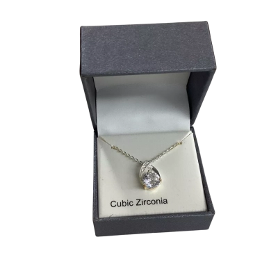 New Directions Cubic Zirconia Teardrop Pendant Necklace Gift Boxed