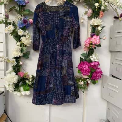 Gorman Womens  Size 8 Midi Dress Navy Blue / Pattern 