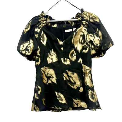 Sass  & Bide Black & Gold Pattern Puff Sleeve Top Size 12 