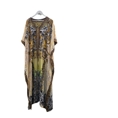 SILK ISLANDS 100% Silk Embellished Maxi Kaftan Dress One Size OS Resortwear