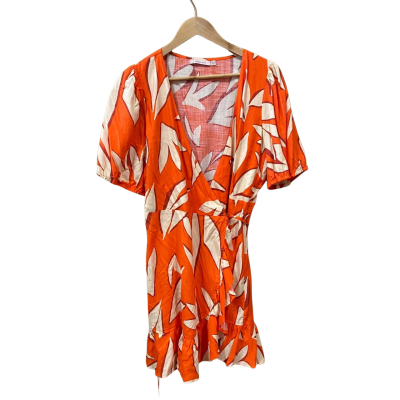 Mister Zimi Orange/Cream Patterned Wrap Dress Size 16