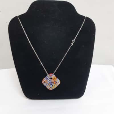 Murano Like Millefiori Pendant On Silver Chain