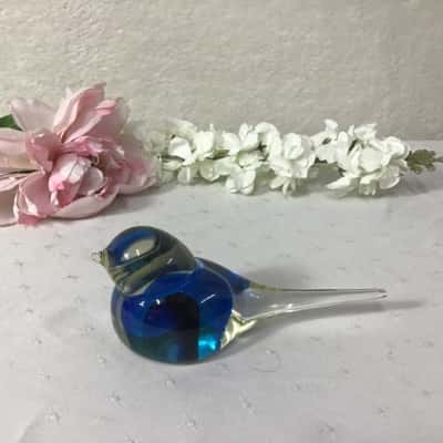 Dark Blue / Clear Glass Bird Figurine 