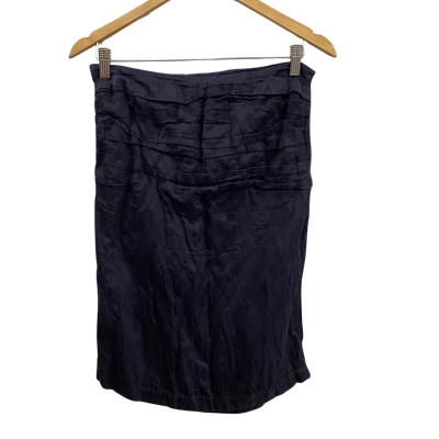 Veronika Maine Womens  Size 10 Crushed Effect Straight Layered Midi Skirt Navy Blue