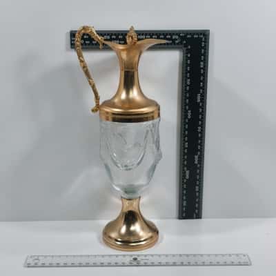 Pitcher Made In Italy Vintag Glass and Metal DeCanter Pitcher 