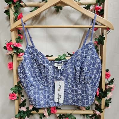 Womens Miss Shop Blue Crop Top Size 14 RRP $49.95