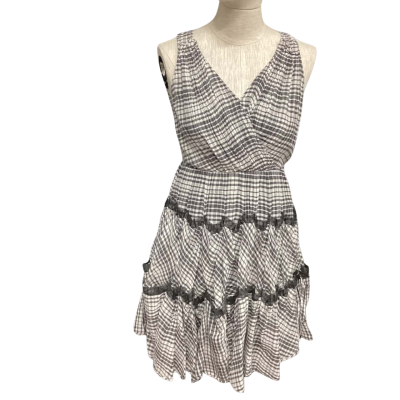  Aivei Silk Blend Size 4 Mini Sleeveless Dress  Black  / Checked / White 