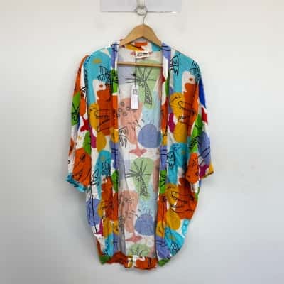 Colorama Colourful Short Sleeve Open Front Cardigan One Size