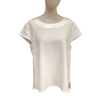 Perri Cutten Womens  Size L Short Sleeve with Satin Neckline Top Off White 