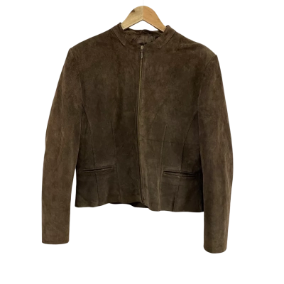  Womens Fiorelli Size 16 Cropped Suede Leather Jacket Brown