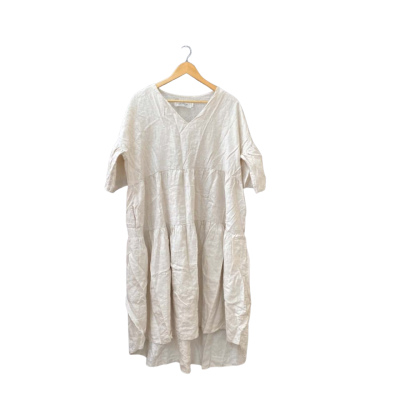 Carolina Size XXL Casual Short Sleeves Tiered Dress Beige 