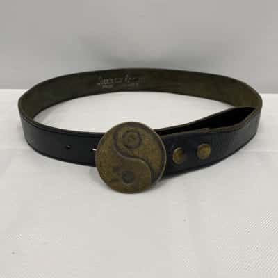 Stockade Leather Made In Australia Mens Leather Belt Size 32B Black Yin/Yang Buckle 