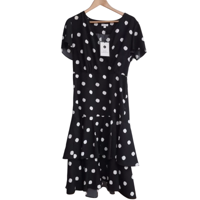 Jane Lamerton Womens Dress - Size 14 Black  / Polka Dot 